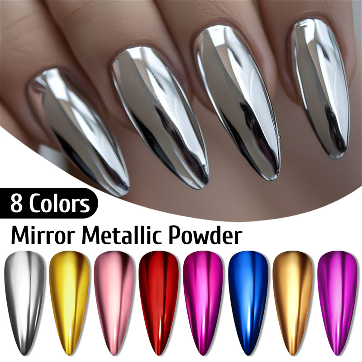 Dip Powder Nail - 메탈릭 골드 실버 미러 파우더 네일