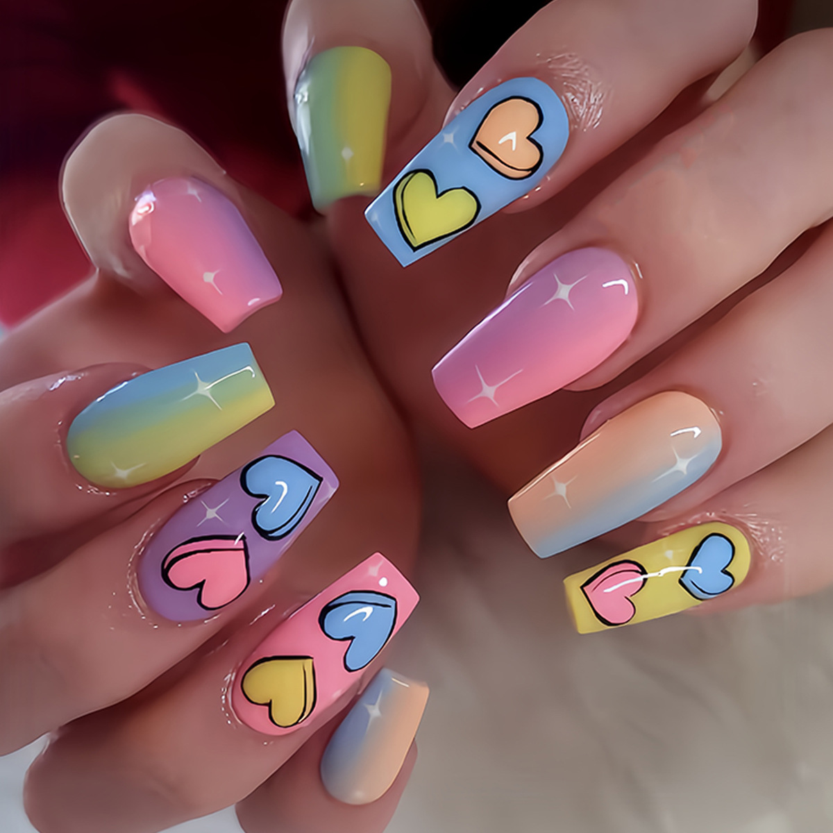 Nail Art Yellow - 발렌타인데이용 짧은 중간 길이의 그라데이션 퍼플