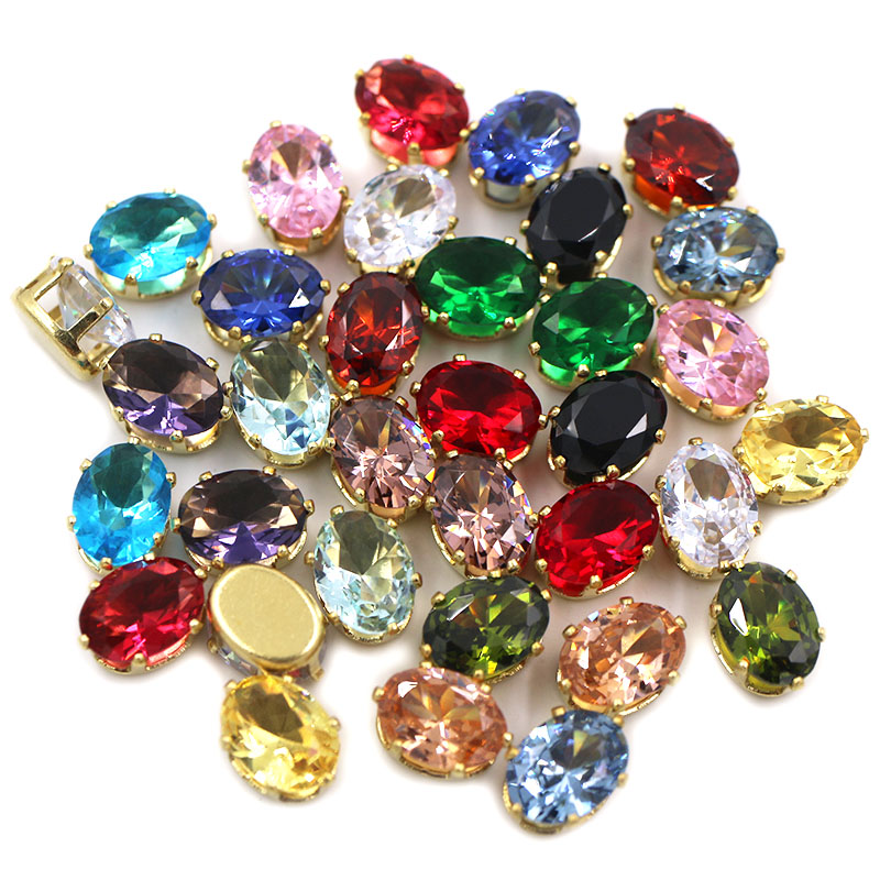 Nail Art Gold - 6X8mm 플랫백 골드 클로 세팅 라인스톤