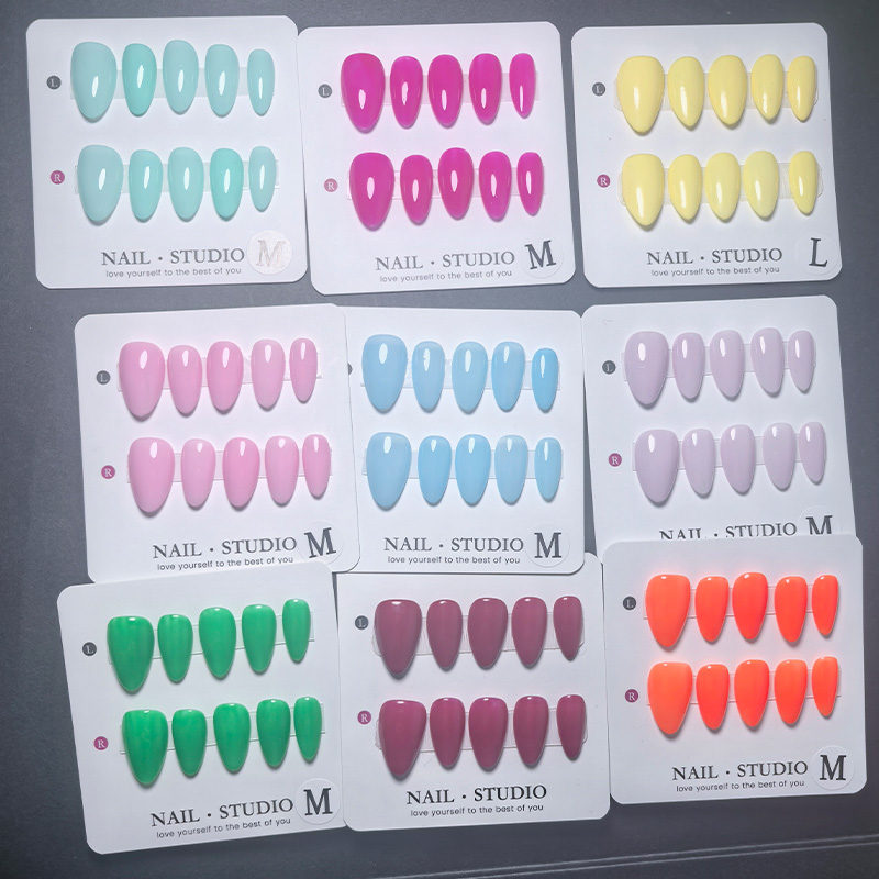 Nail Art Yellow - 10개입 아몬드 프레스온 네일 수제 화려한