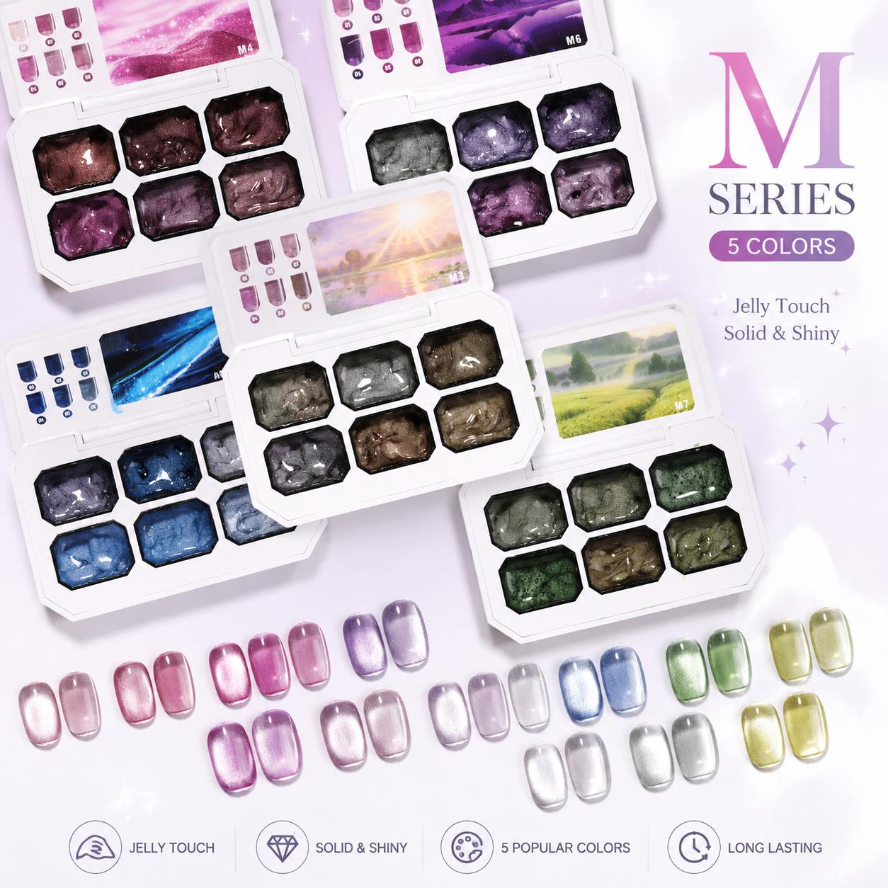 Nail Gel Polish Set - 6가지 색상 솔리드 캣아이 젤 팔레트