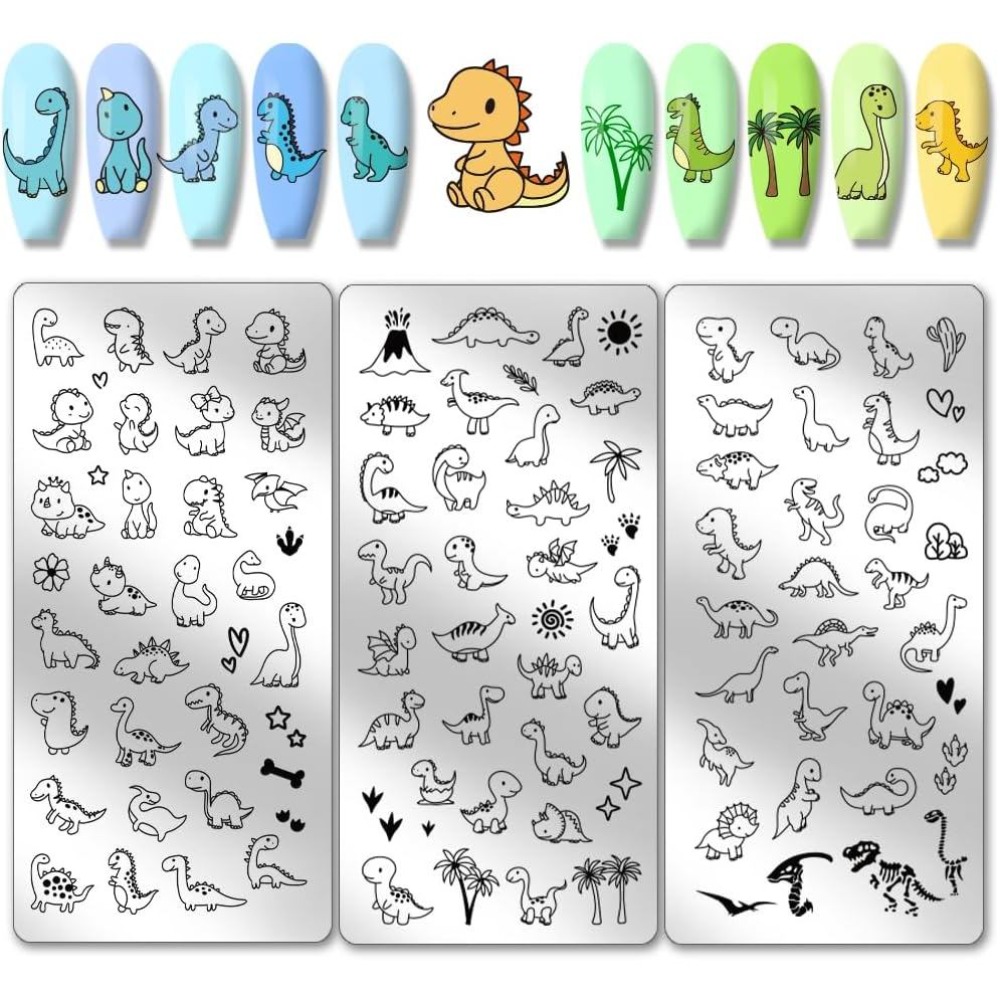 Nail Art Love - 3개 공룡 네일 스탬핑 플레이트 귀여운