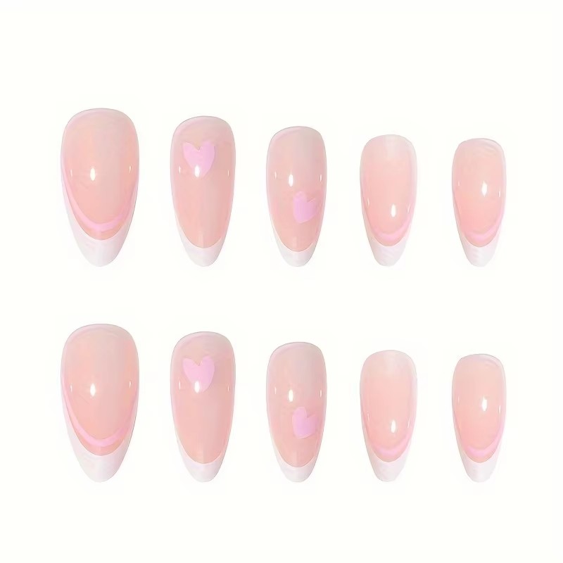 핑크 하트 모양 24피스 물방울 아몬드 네일 유럽 및  - Nail Art France 리뷰 및 가격