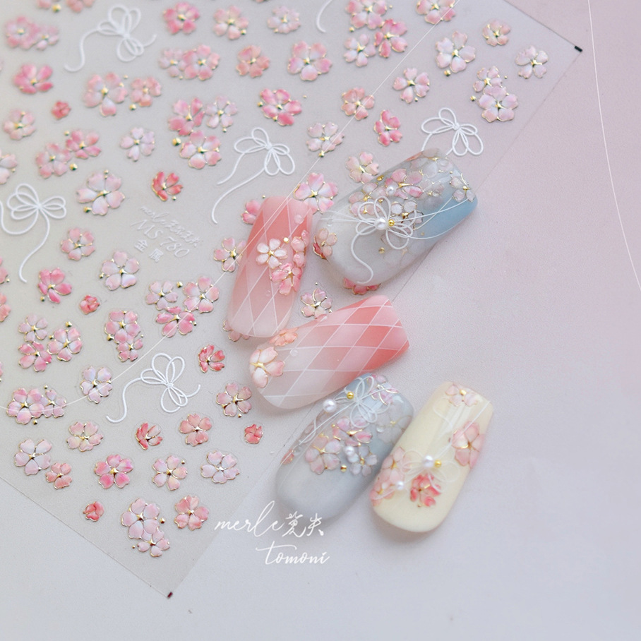 벚꽃 핑크 꽃 사쿠라 봄 5D 네일 아트 스티커 골드  - Nail Art Pink Soft 리뷰 및 가격
