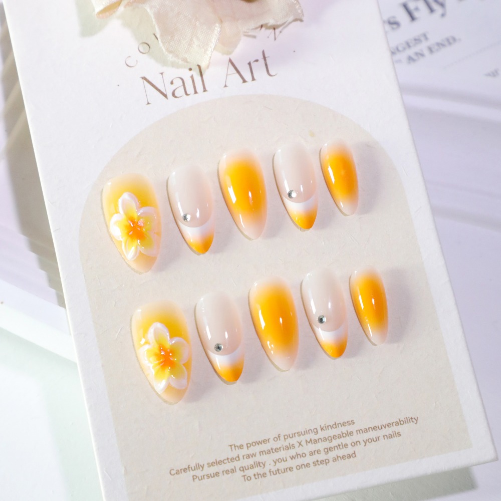 24개입 프레스온 네일, 중간 길이 아몬드 모양 인조  - Nail Art Yellow 리뷰 및 가격