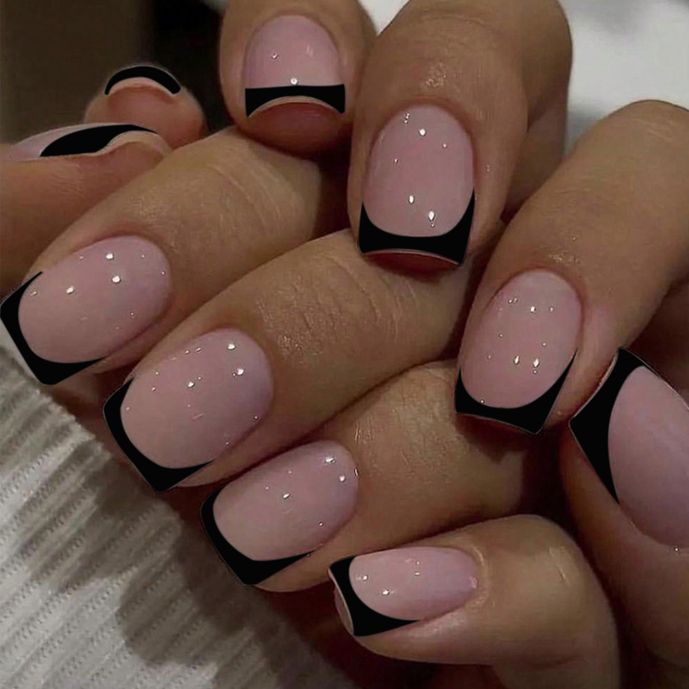 짧은 사각형 블랙 프랑스 풀 커버 가짜 네일 세트, 1 - Nail Art France 리뷰 및 가격