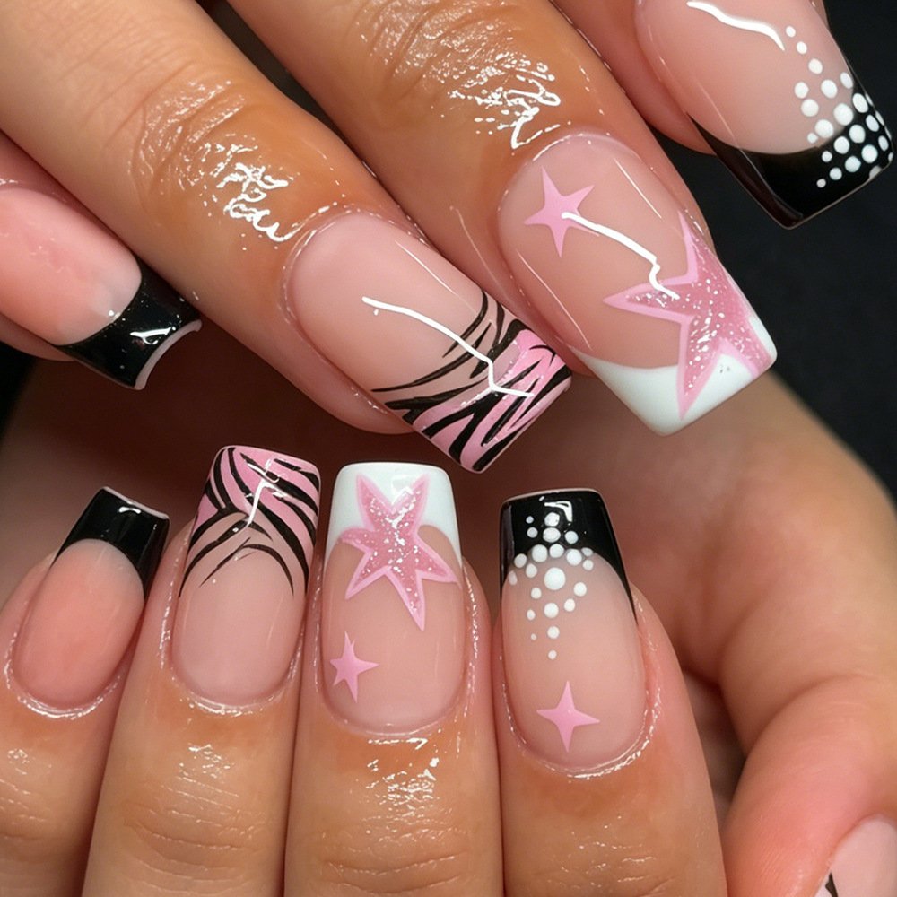 24개입 블랙 화이트 프렌치 스틱온 네일, 지브라 스트 - Nail Art Zebra 리뷰 및 가격
