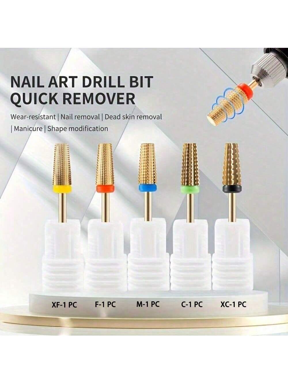 1/5개 텅스텐 스틸 네일 드릴 비트 세트 - 금도금  - Nail Art Gold 리뷰 및 가격