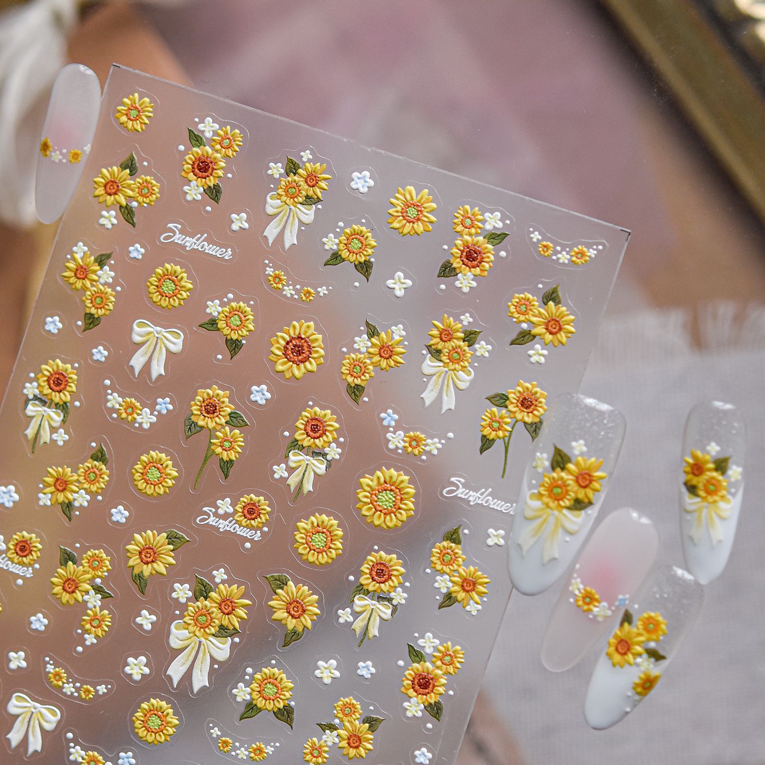 1pcs 여름 5D 양각 꽃 네일 스티커 노란색 데이지 - Nail Art Yellow 리뷰 및 가격