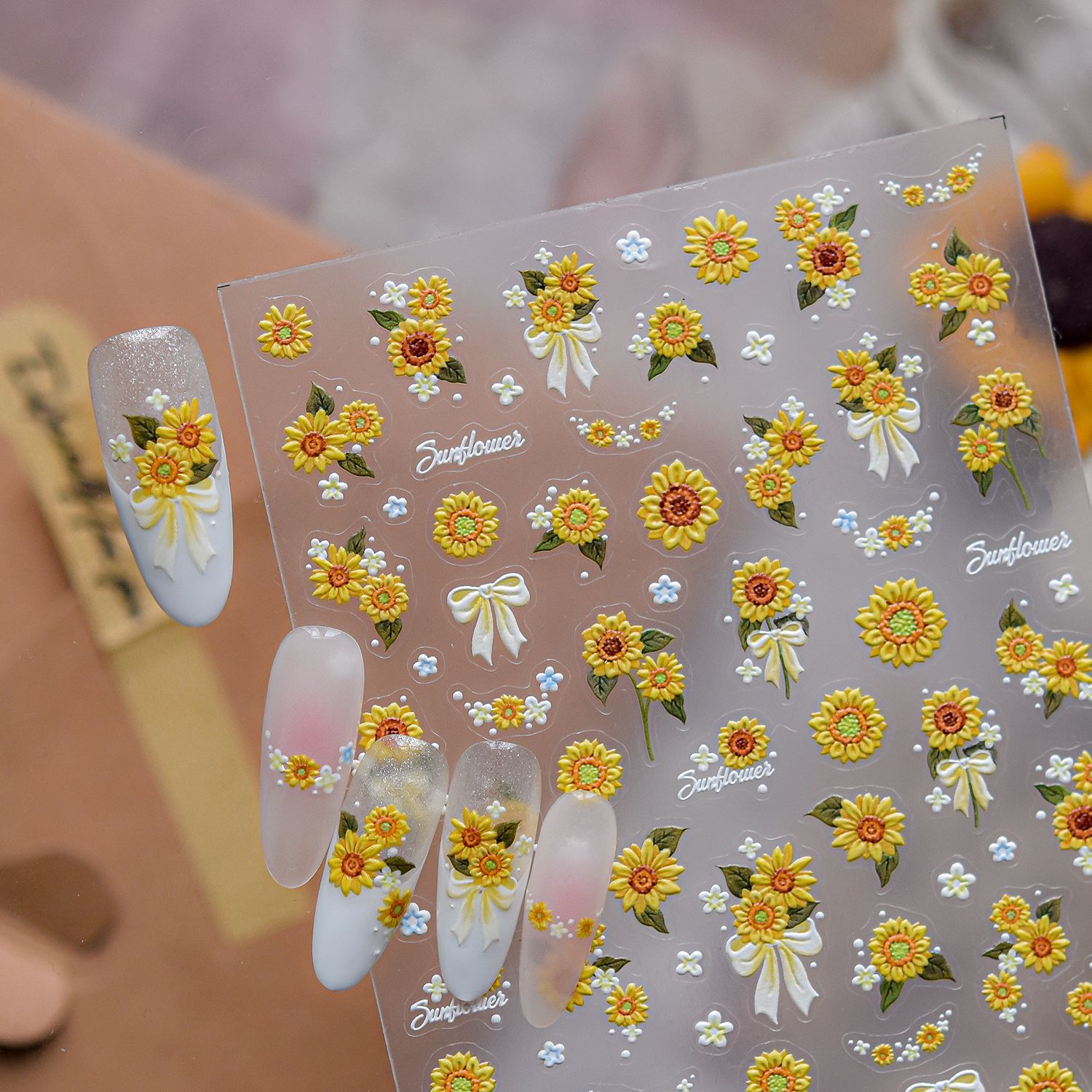 1pcs 여름 5D 양각 꽃 네일 스티커 노란색 데이지 - Nail Art Yellow 리뷰 및 가격