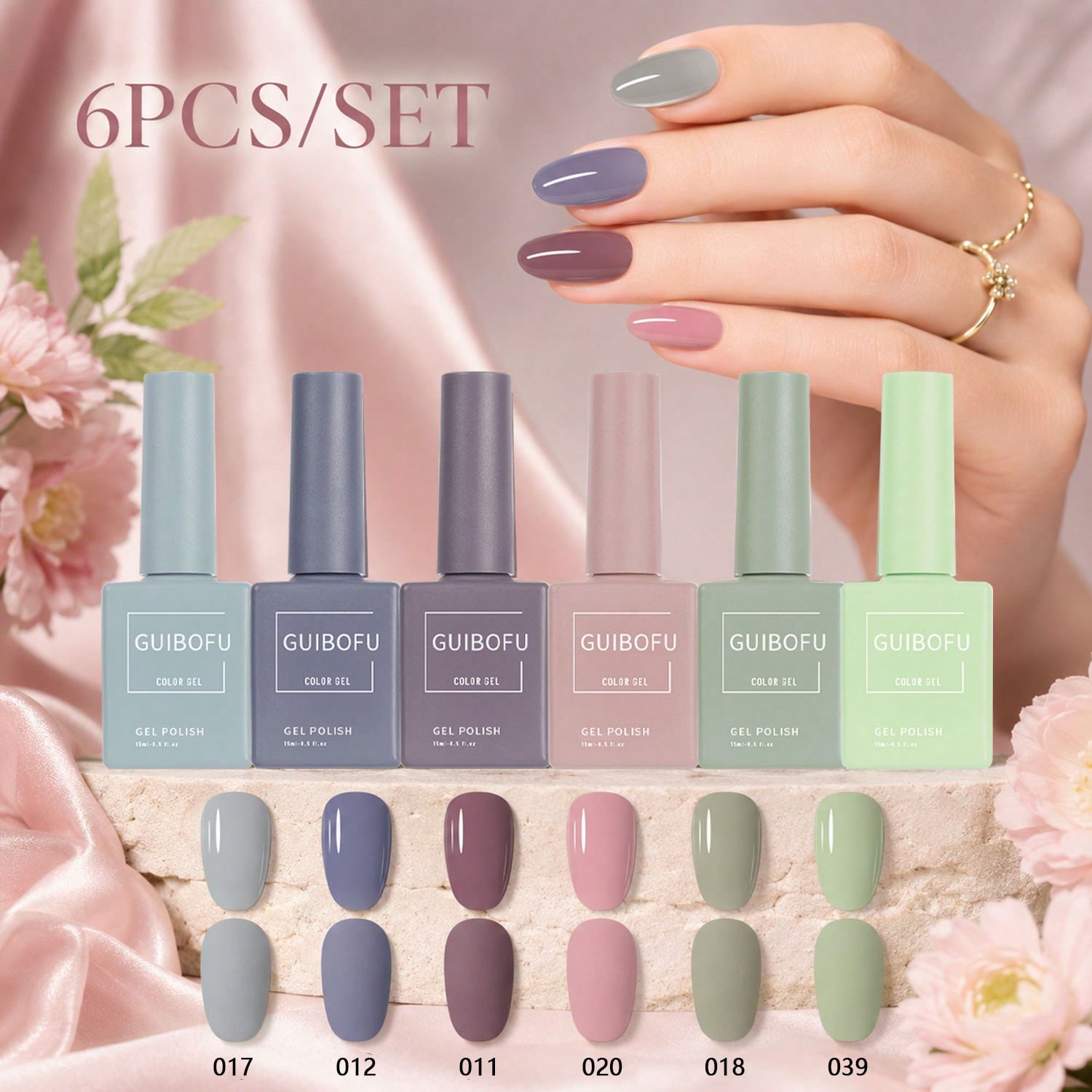 6개입 15ml 젤 폴리시 세트, 쿨 그레이, 더스티  - Nail Art Pink Soft 리뷰 및 가격