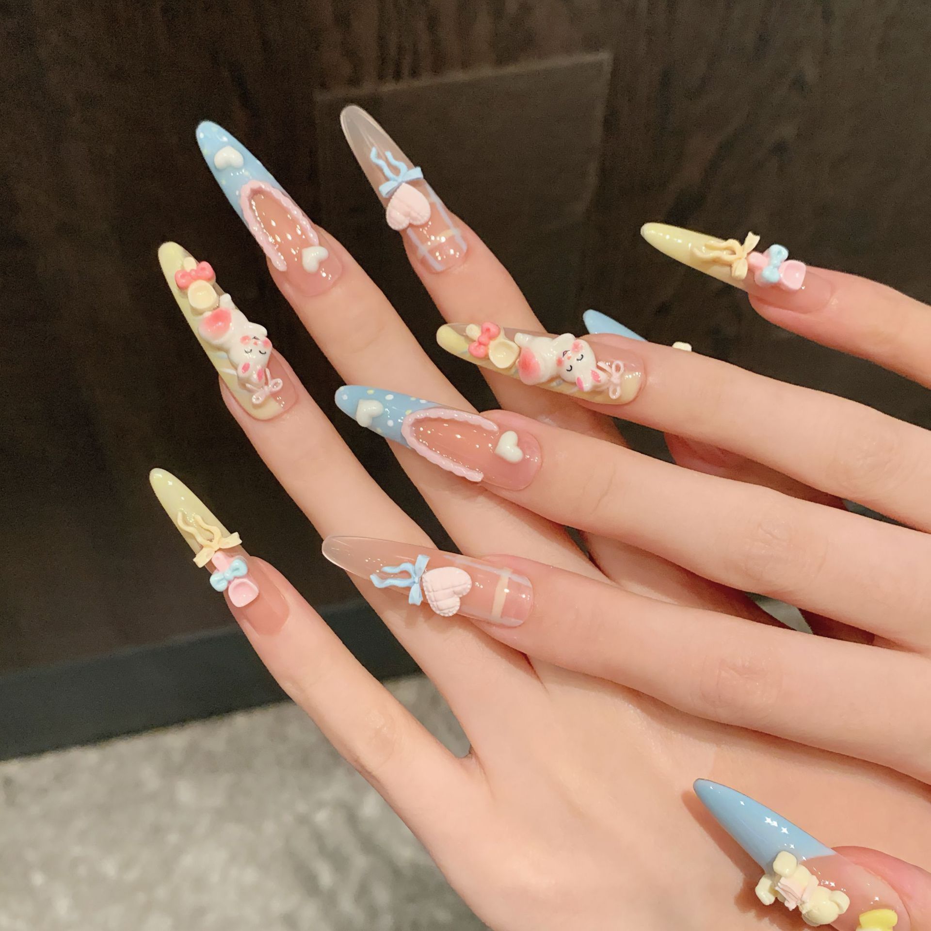 10개 귀여운 곰 토끼 프레스온 네일 블루 옐로우 마카 - Nail Art Yellow 리뷰 및 가격