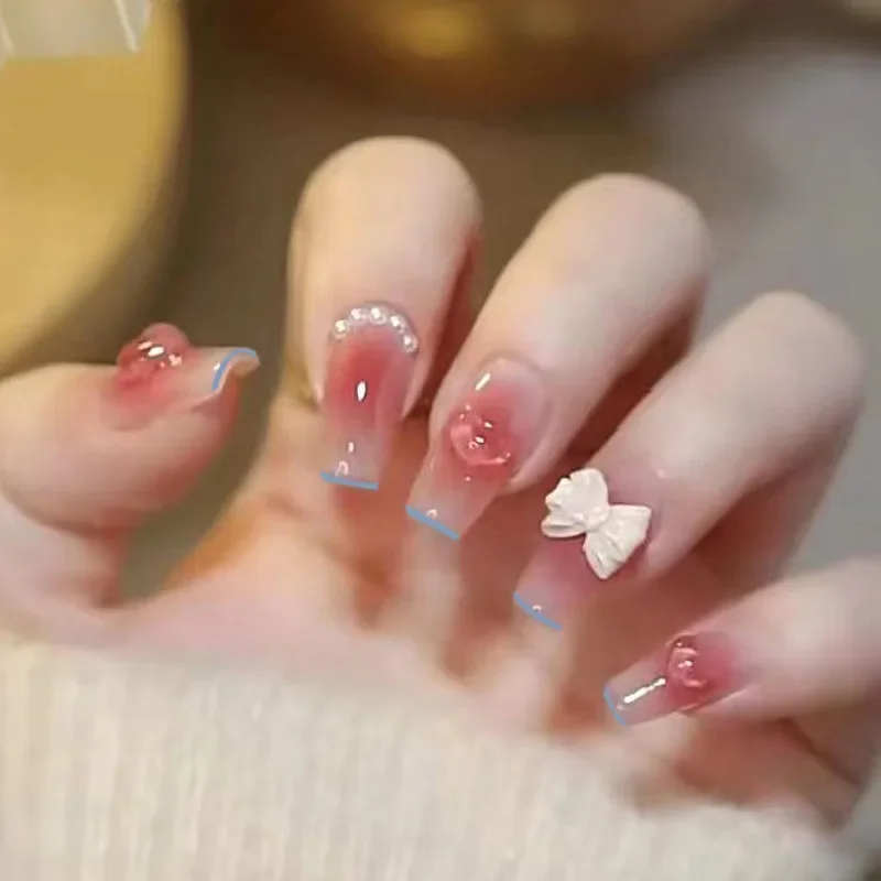 24 개/대 가짜 손톱 아트 보우 진주 사랑 인공 스퀘 - Nail Art Love 리뷰 및 가격
