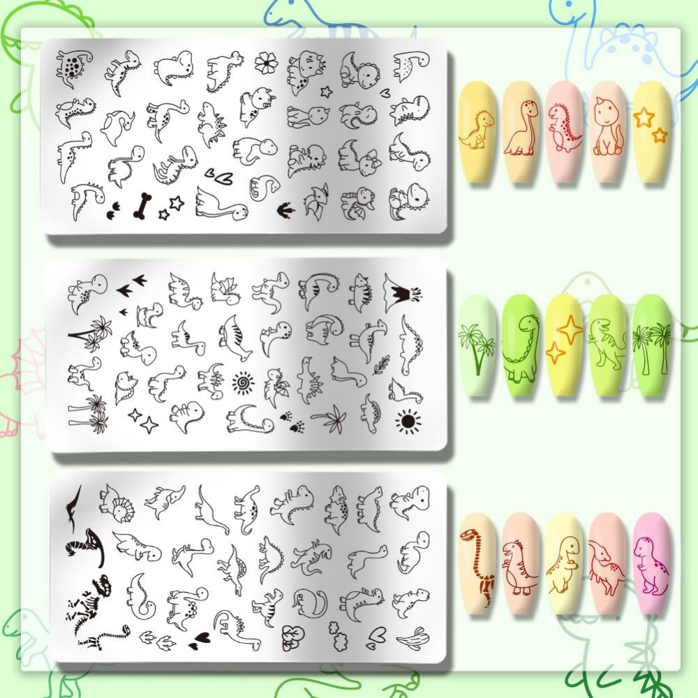 3pcs 공룡 네일 스탬핑 플레이트 귀여운 작은 공룡  - Nail Art Love 리뷰 및 가격