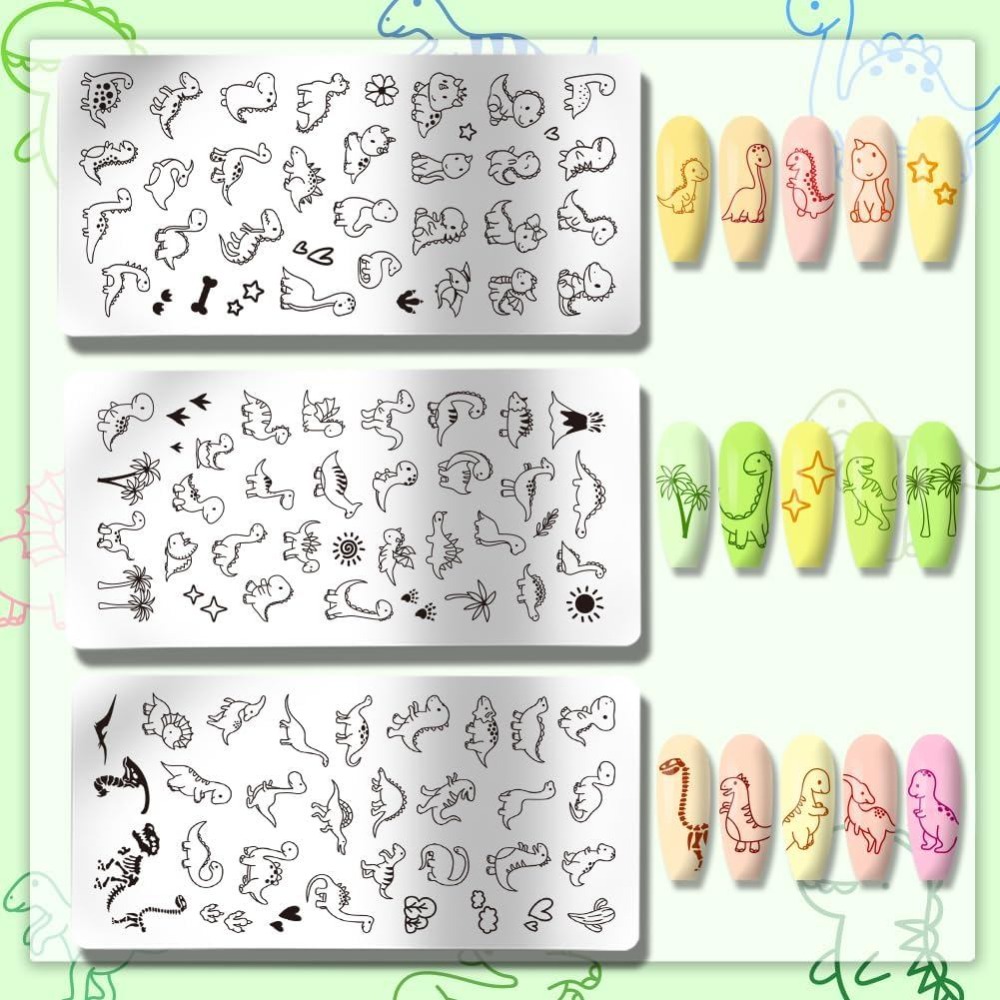3개 공룡 네일 스탬핑 플레이트 귀여운 작은 공룡 네일 - Nail Art Love 리뷰 및 가격
