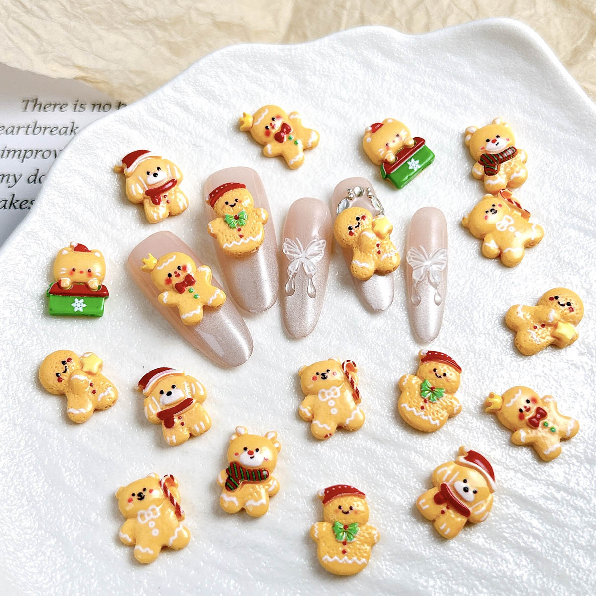 20개 귀여운 크리스마스 진저브레드맨 엘크 레진 네일  - Nail Art Xmas 리뷰 및 가격