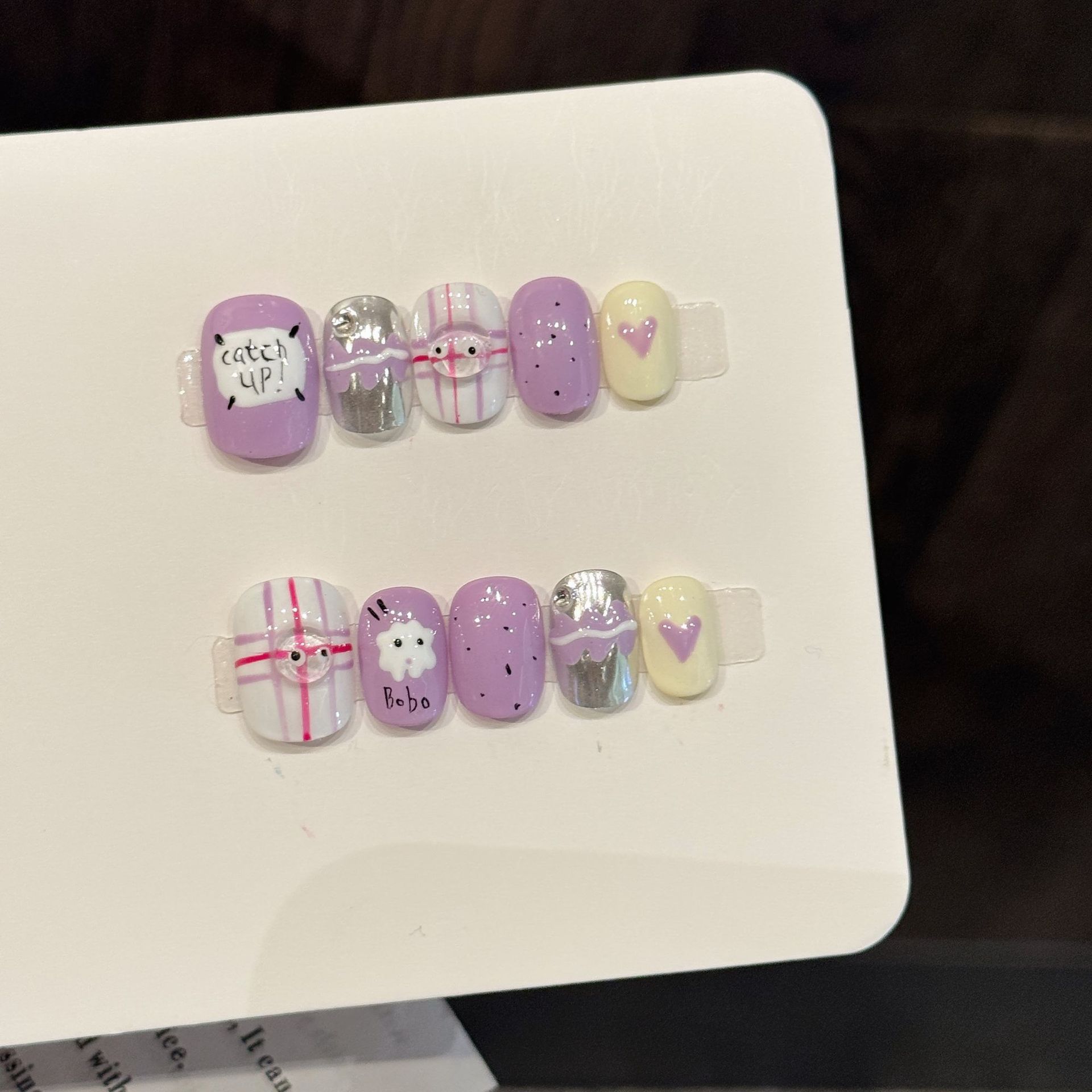 10개 수제 프레스드 숏 라운드 네일 아트, 보라색 재 - Nail Art Love 리뷰 및 가격